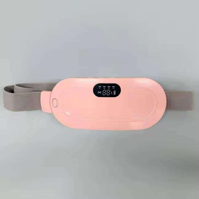 Menstrual Heating Pad in a pink color, designed for fast cramp relief, featuring a digital control panel.