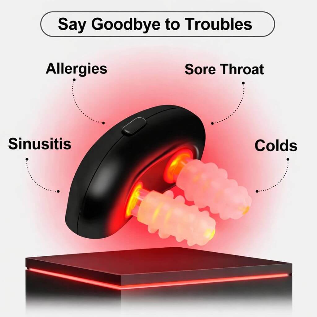 Nasal Dilator device promoting relief from allergies, sore throat, sinusitis, and colds for better breathing.