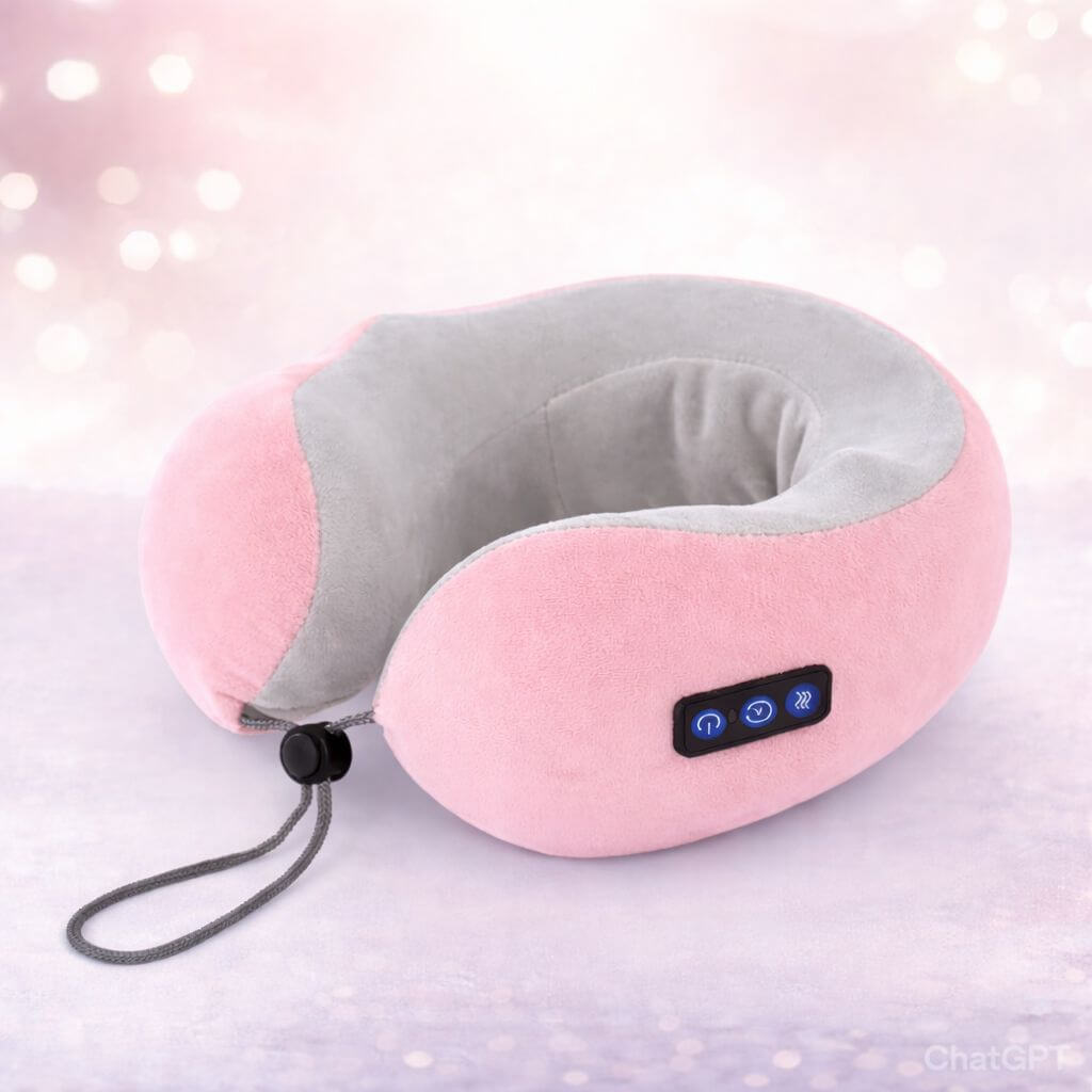 Relax & Breathe Bundle - Pink and gray neck pillow with USB port on a light pink background