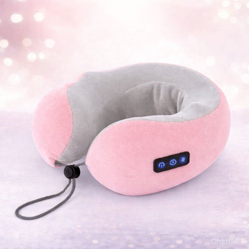 Relax & Breathe Bundle - Pink and gray neck pillow with USB port on a light pink background