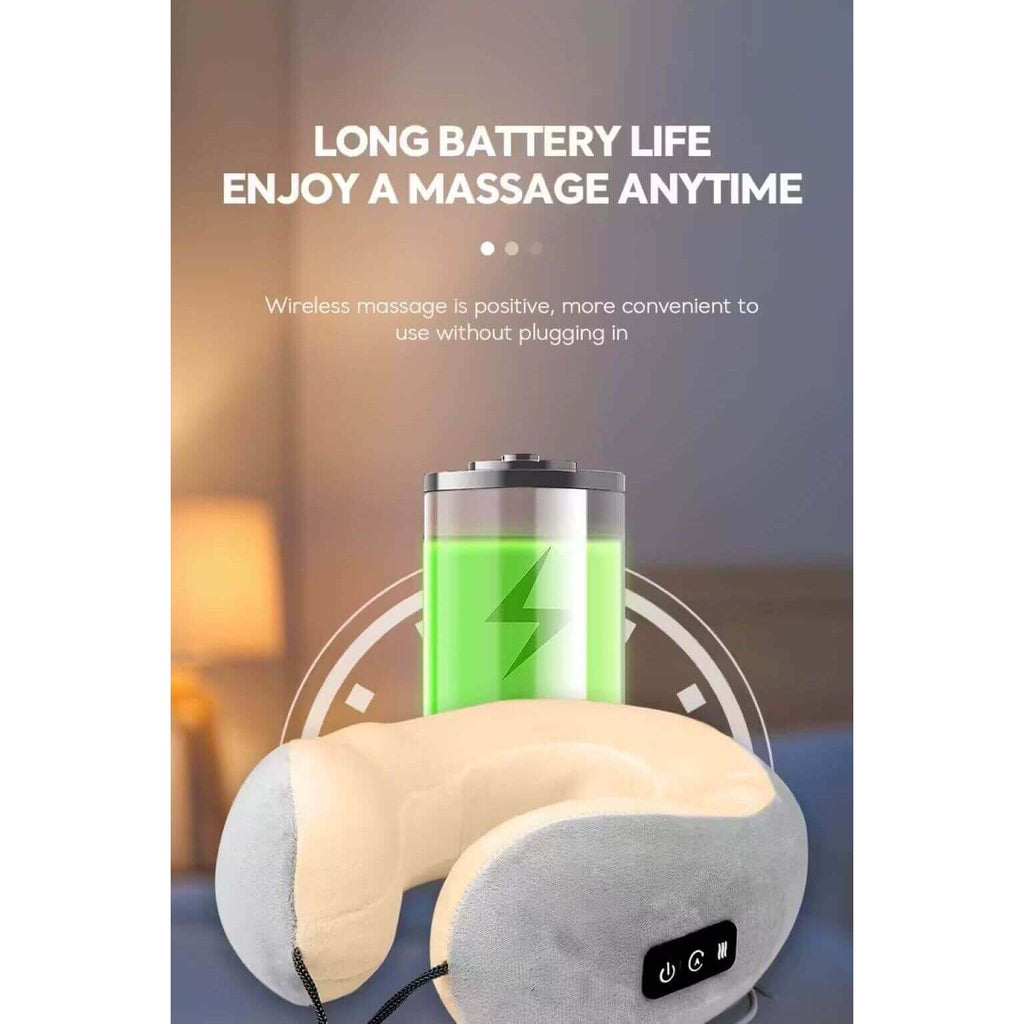 Portable Heated Neck & Shoulder Massager showcasing long battery life for convenient wireless use.